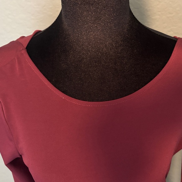 BCBGeneration Long Sleeve Scoop Neck Bodycon Dress in Burgundy - Picture 11 of 12